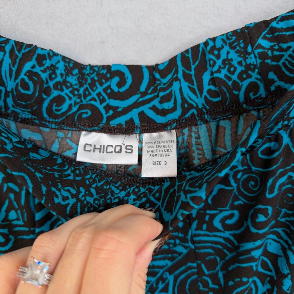 Chico's Skirt Set Womens 3 Teal Abstract Geometric 2 Piece Wrap Top Maxi Boho - Picture 3 of 13